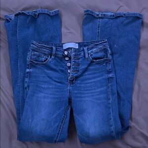 Blue Flare Wide Leg Jeans with Subtle Fading